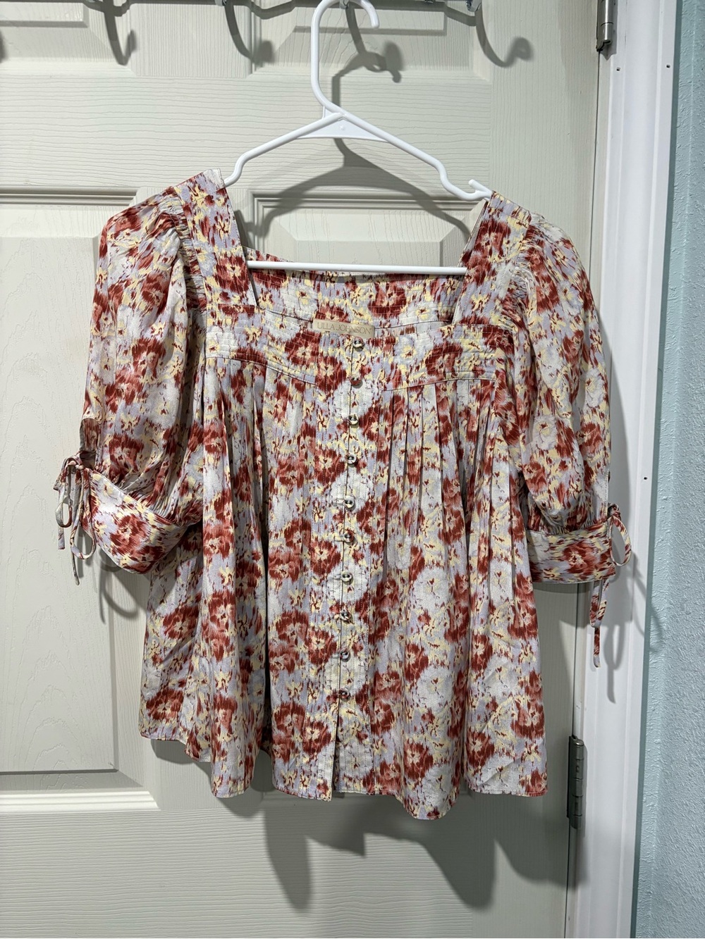 Ulla Johnson Lorraine Blouse Cream Blouse with Rust Wisteria color
